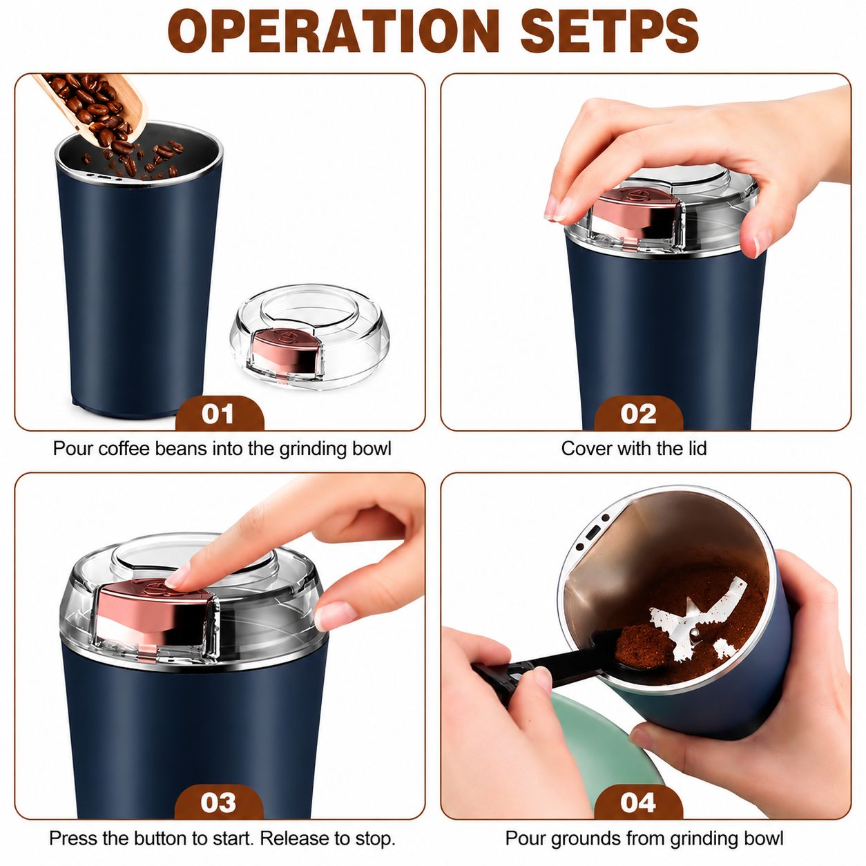 Portable Electric Coffee & Spice Grinder | Stainless Steel Mini Grinding Machine