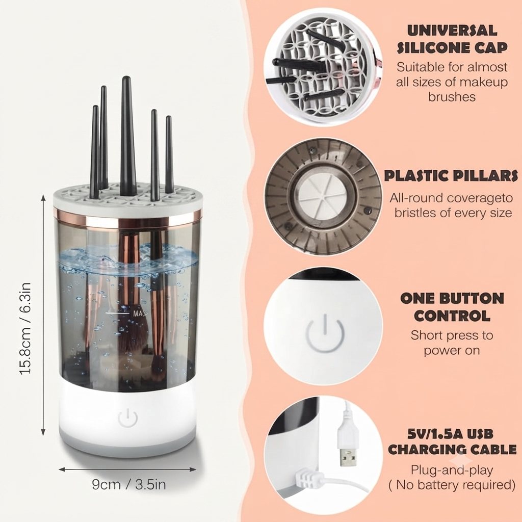 CrystalClear 360° Rotating Makeup & Cosmetic Brush Organizer with Dustproof Cover Dropdash