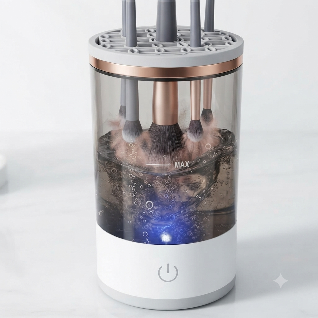 CrystalClear 360° Rotating Makeup & Cosmetic Brush Organizer with Dustproof Cover Dropdash